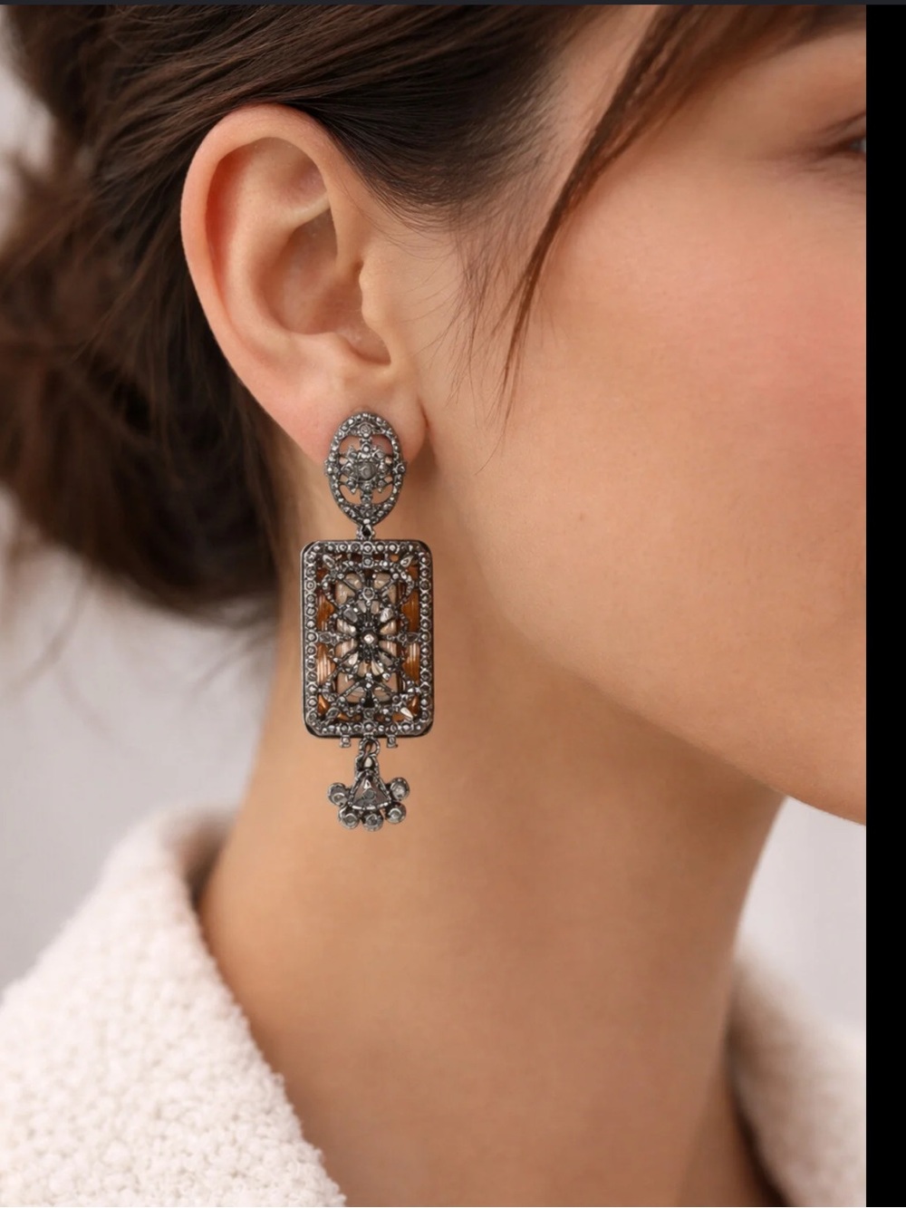 Zara Limited Edition Anthracite Grey Vintage Ornate Drop Earrings